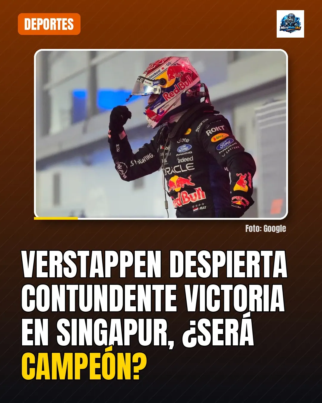 Verstappen despierta Contundente victoria en Singapur, ¿será campeón?