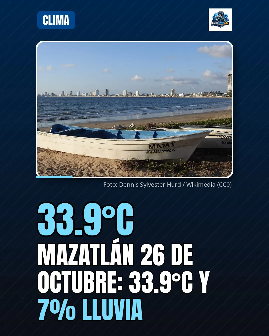 Mazatlán registra 33.9°C y 7% de probabilidad de lluvia este lunes