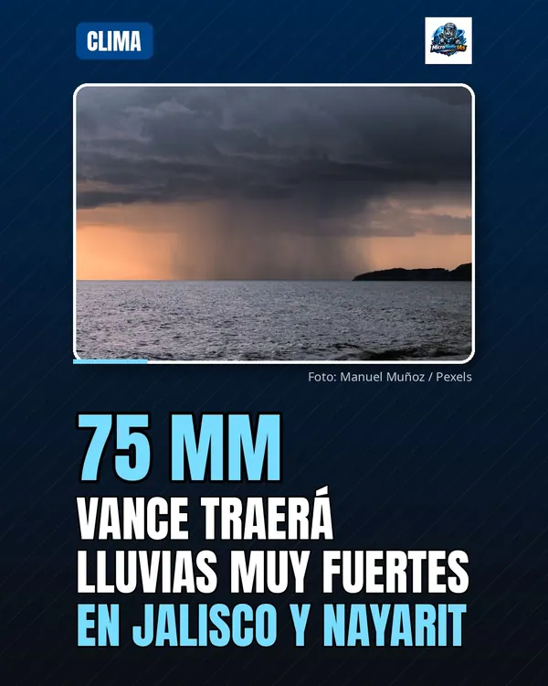 Vance traerá lluvias muy fuertes de 50 a 75 milímetros en Jalisco y Nayarit